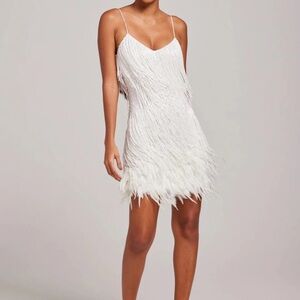 Chic White Feathered Mini Dress